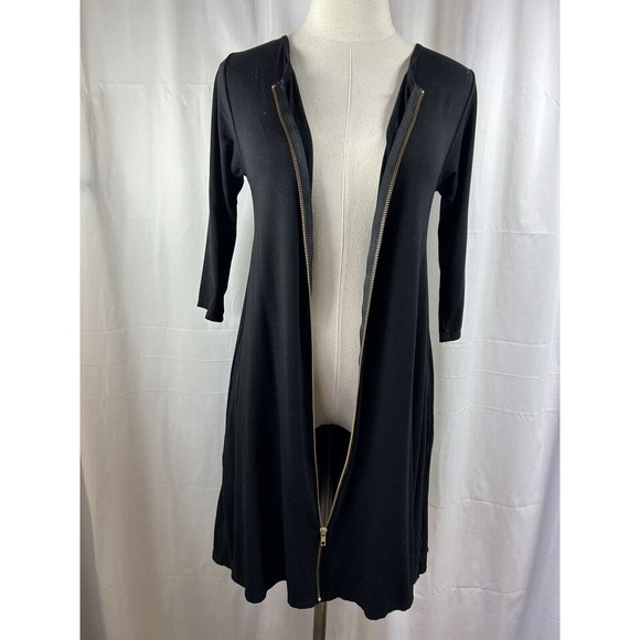 Anthropologie Bel Kazon Front Zip Fit Flare Long Sleeve black dress SMALL pocket - Picture 3 of 10